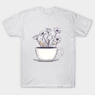 aesthetci Flowers Blooming Fom A cup Of Coffee T-Shirt